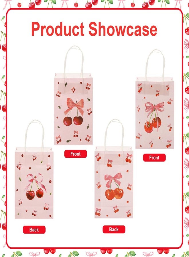 FujDun 12pcs Cherry Gift Bag, Pink Bow Medium Gift Bags with Tissue Paper, Cherry Party Decorations for Birthday Bridal Shower Baby Shower Wedding Party Favor Bags (8.27 x 6.3 x 3.15 inch) - Image 3
